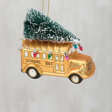 Glass School Bus With Lights Ornament - Glass, Plastic, Glitter