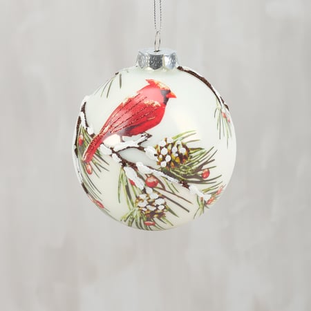 Glass Cardinal Tree Ornament - Glass, Metal, Glitter