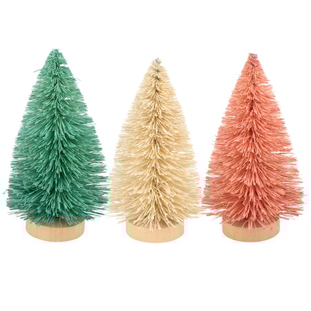 Pastel Bottle Brush Tree Set - Sisal, Wood, Wire