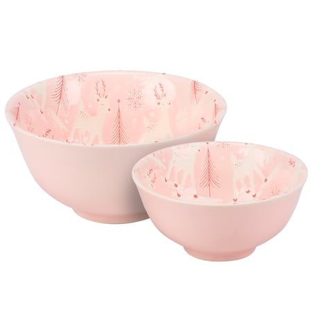 Pink Reindeer Bowl Set - Ceramic