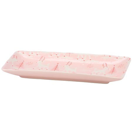 Rectangular Pink Reindeer Platter - Ceramic