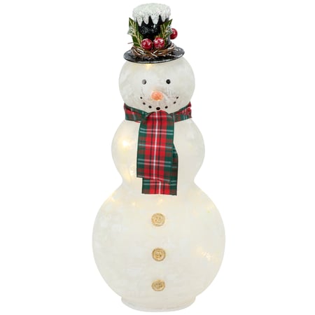 Lighted Snowman Figurine - Glass, Lights, Cotton, Plastic