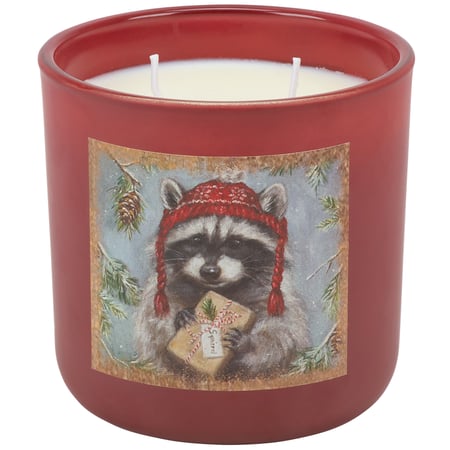 Winter Raccoon Candle - Glass, Soy Wax, Cotton