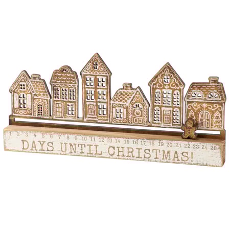 Gingerbread Town Sitter Countdown - Wood, Ribbon