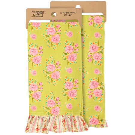 Yellow French Floral Kitchen Towel - Cotton, Linen