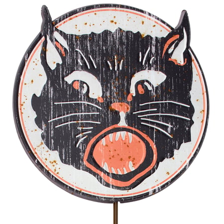 Vintage Black Cat Garden Pick - Metal