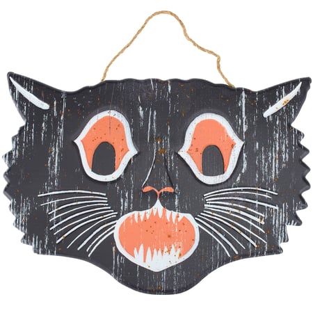 Scary Cat Face Wall Decor - Metal, Jute