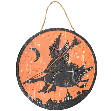 Witch Riding A Goose Wall Decor - Metal, Jute