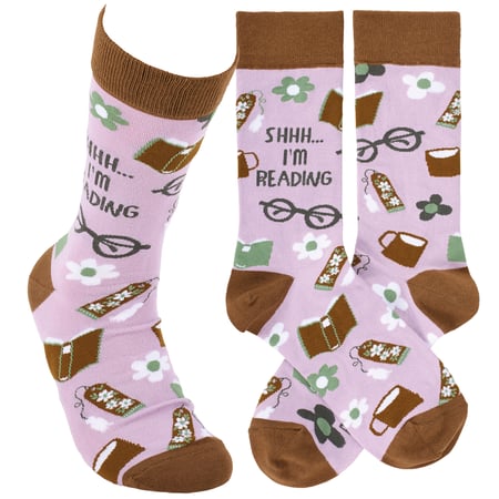 Shhh I'm Reading Socks - Cotton, Nylon, Spandex