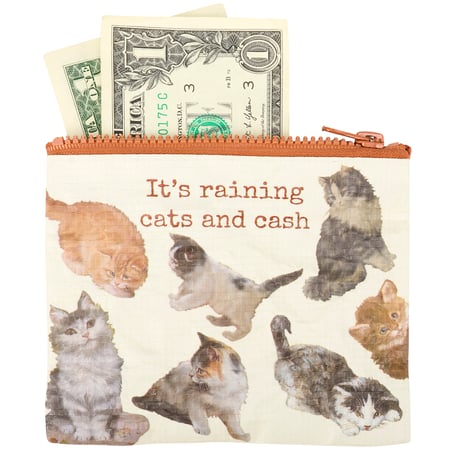 It's Raining Cats And Cash Zipper Wallet - Post-Consumer Material, Plastic, Metal