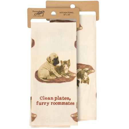 Clean Plates Furry Roommates Kitchen Towel - Cotton, Linen