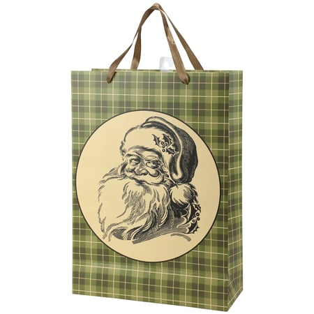 Vintage Santa Large Gift Bag - Paper, Ribbon