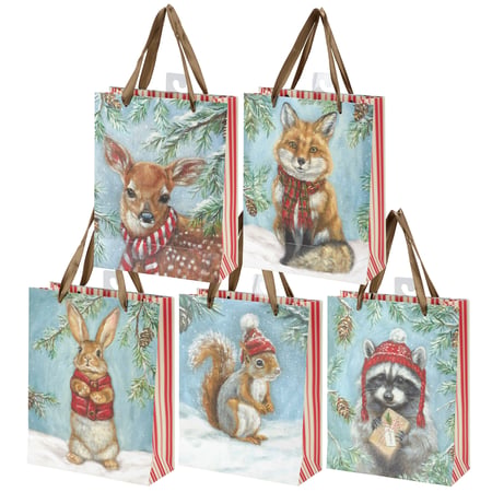 Winter Animals Gift Bag Set - Paper, Ribbon
