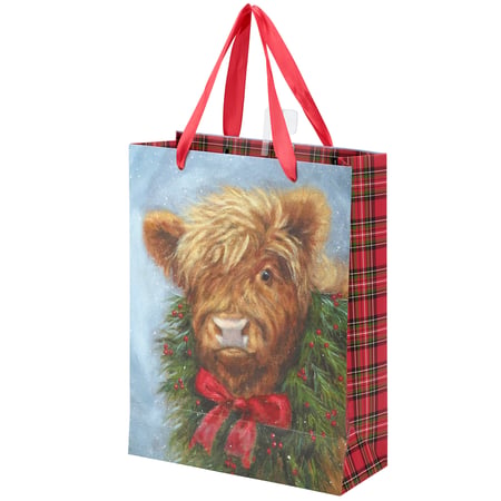 Christmas Highland Small Gift Bag - Paper, Ribbon