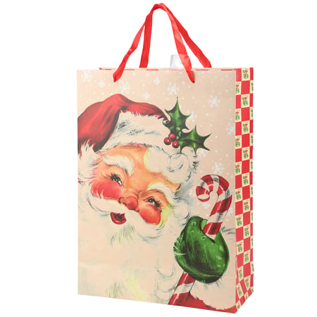 Retro Santa Large Gift Bag - Paper, Ribbon