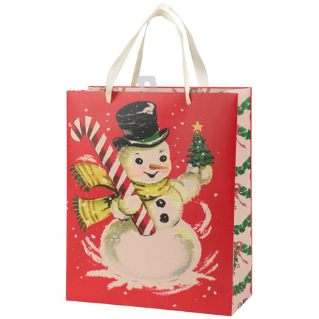 Retro Snowman Medium Gift Bag - Paper, Ribbon