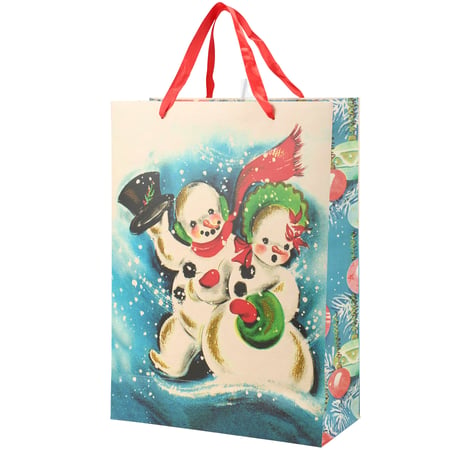Retro Snowman Large Gift Bag - Paper, Ribbon