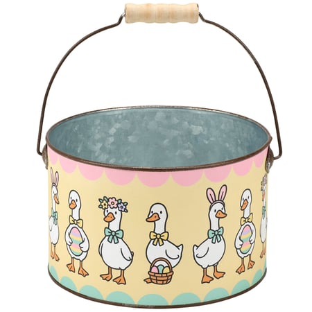 Small Easter Geese Bucket - Metal, Paper, Wood