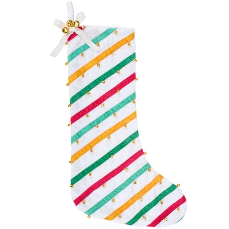 Jingle Bell Stripe Stocking - Velvet,  Metal