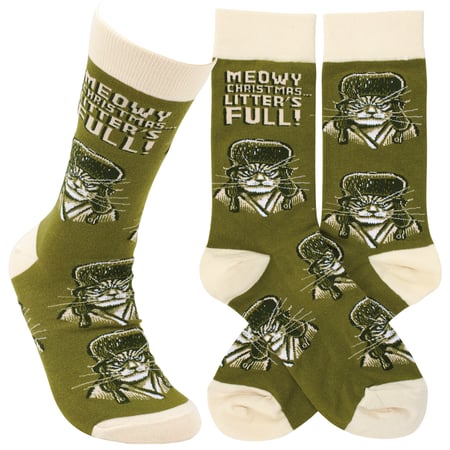 Meowy Christmas Litter's Full Socks - Cotton, Nylon, Spandex