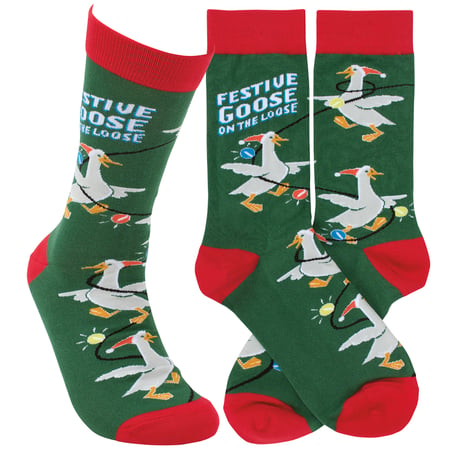 Festive Goose On The Loose Socks - Cotton, Nylon, Spandex