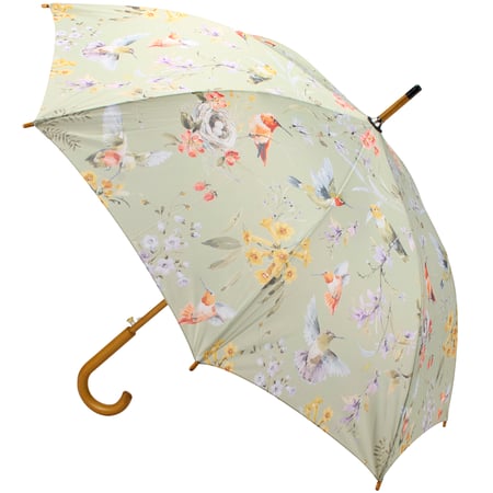 Floral Hummingbird Umbrella - Pongee, Wood, Fiberglass, Metal