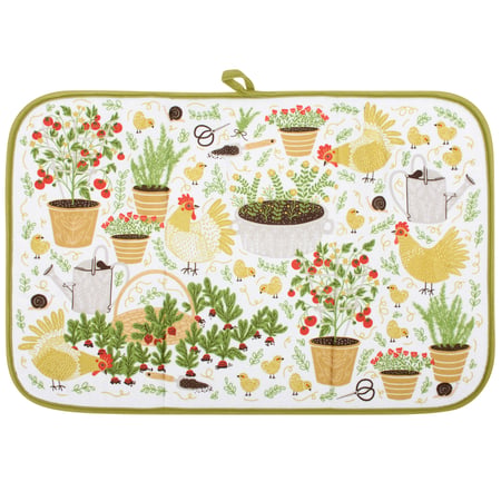 Chicken Folk Art Drying Mat - Polyester, Foam