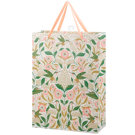 Large Hummingbird Folk Art Gift Bag - Paper, Ribbon