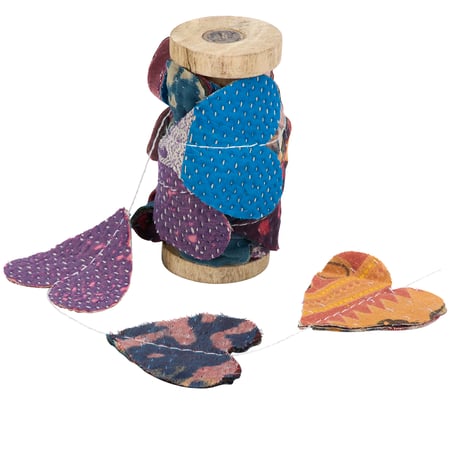 Kantha Hearts Garland - Cotton, Wood