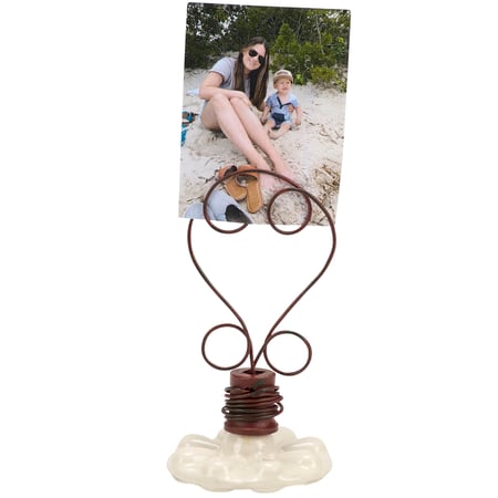 Vintage Drawer Pull Photo Holder - Ceramic, Metal, Wire