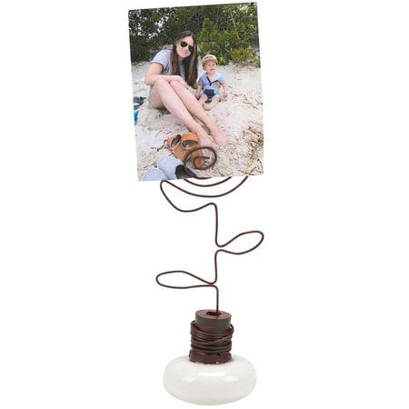 Doorknob Flower Photo Holder - Ceramic, Metal, Wire