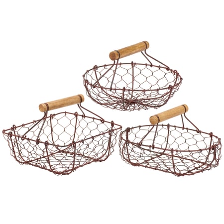 Wire Harvest Basket Set - Metal, Wood