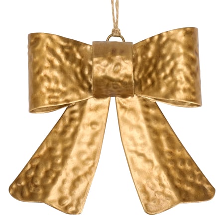 Small Gold Bow Ornament - Metal, Jute