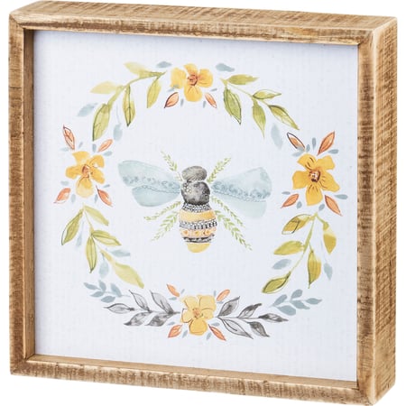 Bee Inset Box Sign - Wood, Paper
