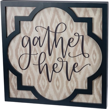 Gather Here Inset Box Sign - Wood, Paper