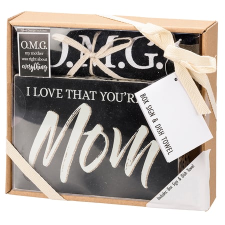 My Mother Box Sign And Towel Set - Wood, Cotton, Glitter
