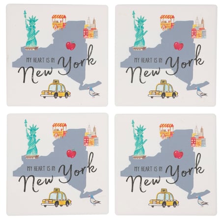New York Coaster Set - Stone, Metal, Cork