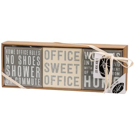 Home Office Gray Box Sign Set - Wood