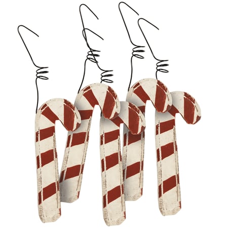 Wooden Candy Canes Ornament Set - Wood, Wire