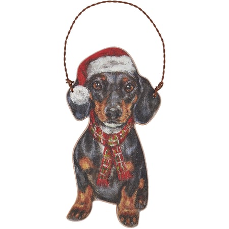 Dachshund Santa Ornament - Wood, Paper, Wire