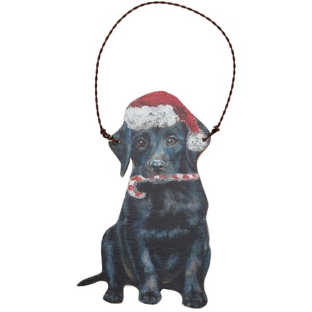 Lab Black Candy Cane Ornament - Wood, Paper, Wire