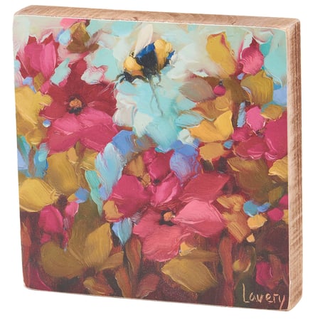 Floral Bee Block Sign - Wood, Paper