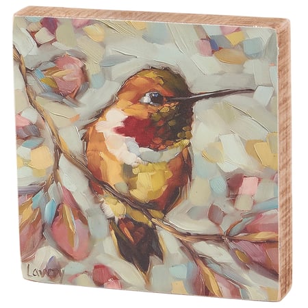 Hummingbird Block Sign - Wood, Paper