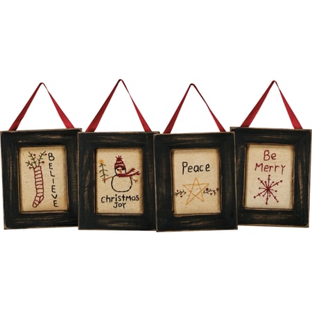 Be Merry Believe Peace Christmas Stitchery Set - Wood, Cotton, Ribbon