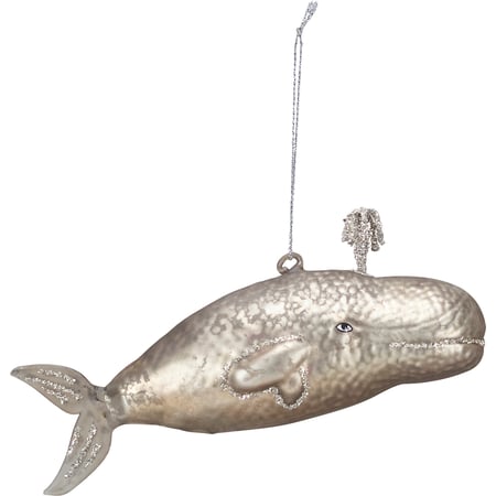 Glass Gray Whale Ornament - Glass, Tinsel, Glitter