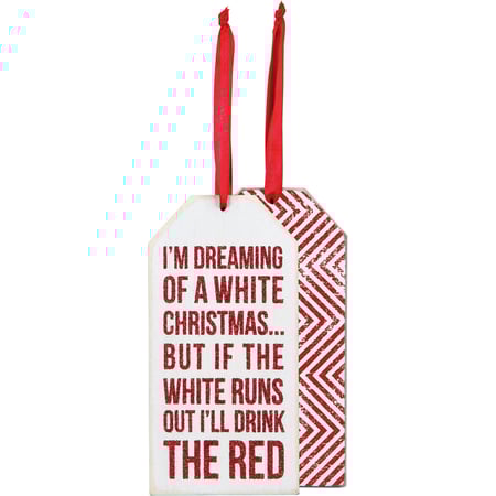 White Christmas Bottle Tag - Wood, Ribbon, Glitter