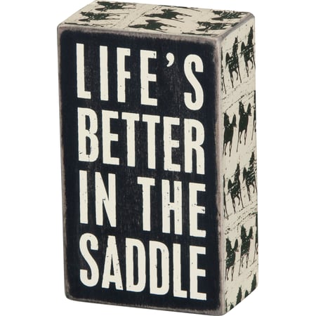In The Saddle Box Sign - Wood, Paper