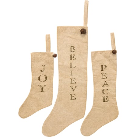 Peace Joy Stocking Set - Cotton, Metal
