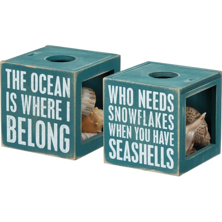 The Ocean Is Where I Belong Shell Holder - Wood, Glass