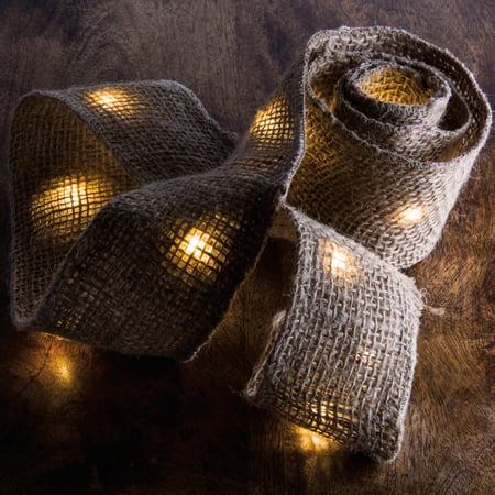 Lighted Burlap Ribbon  - Burlap, Metal, Plastic, Cord